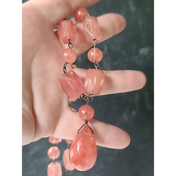 925 Sterling Silver Pink Glass Pendant Beaded Necklace Vintage - Picture 7 of 10